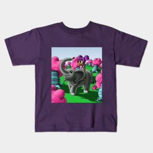 African American Girl and Elephant Kids T-Shirt